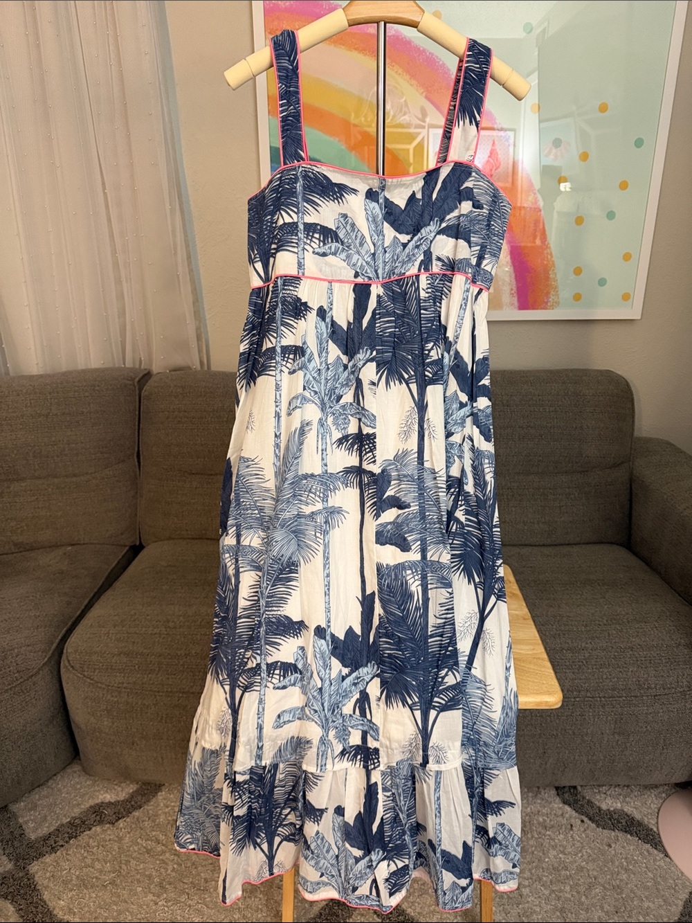Juliet Dunn Blue and White Palm-Print Sundress